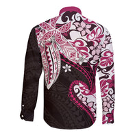 Monstera Plumeria Flowers Pink Long Sleeve Button Shirt Polynesian Pattern LT01 - Polynesian Pride
