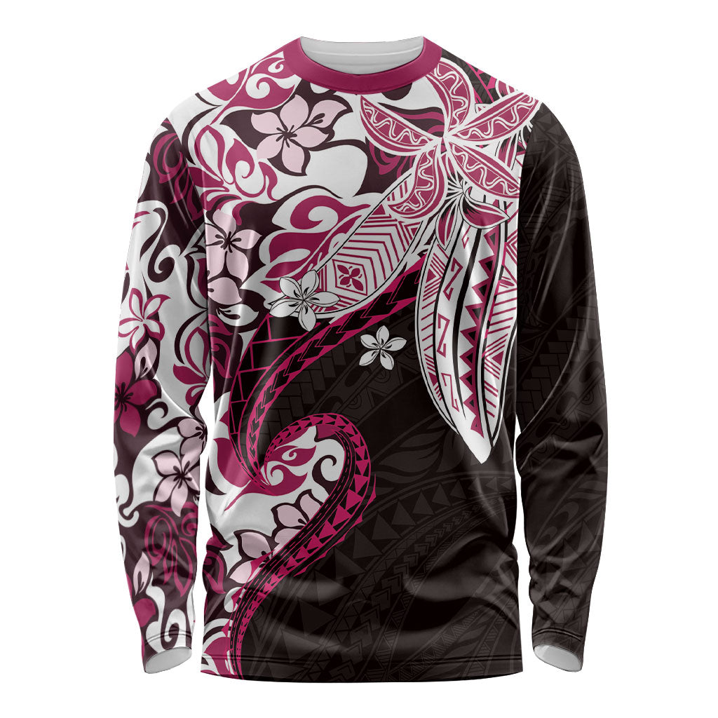 Monstera Plumeria Flowers Pink Long Sleeve Shirt Polynesian Pattern LT01 Unisex Pink - Polynesian Pride
