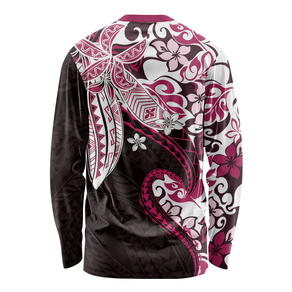 Monstera Plumeria Flowers Pink Long Sleeve Shirt Polynesian Pattern LT01 - Polynesian Pride