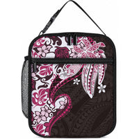 Monstera Plumeria Flowers Pink Lunch Bag Polynesian Pattern