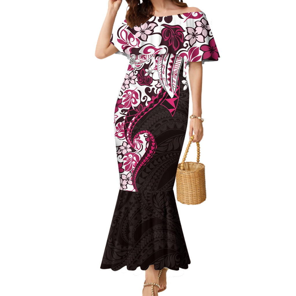 Monstera Plumeria Flowers Pink Mermaid Dress Polynesian Pattern LT01 Women Pink - Polynesian Pride