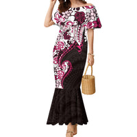 Monstera Plumeria Flowers Pink Mermaid Dress Polynesian Pattern LT01 Women Pink - Polynesian Pride
