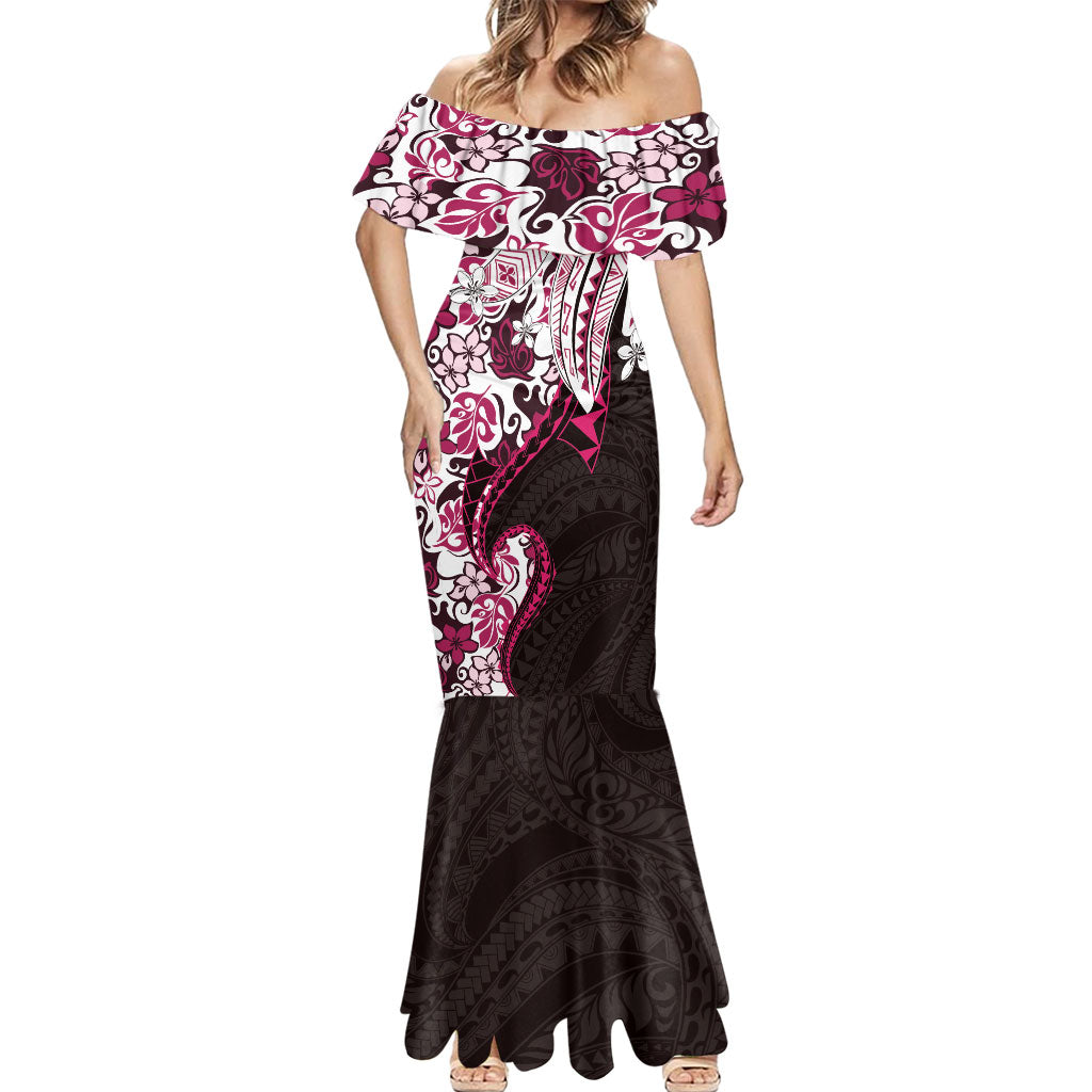 Monstera Plumeria Flowers Pink Mermaid Dress Polynesian Pattern LT01 - Polynesian Pride