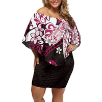 Monstera Plumeria Flowers Pink Off Shoulder Short Dress Polynesian Pattern LT01 Women Pink - Polynesian Pride
