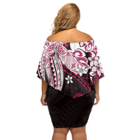 Monstera Plumeria Flowers Pink Off Shoulder Short Dress Polynesian Pattern LT01 - Polynesian Pride
