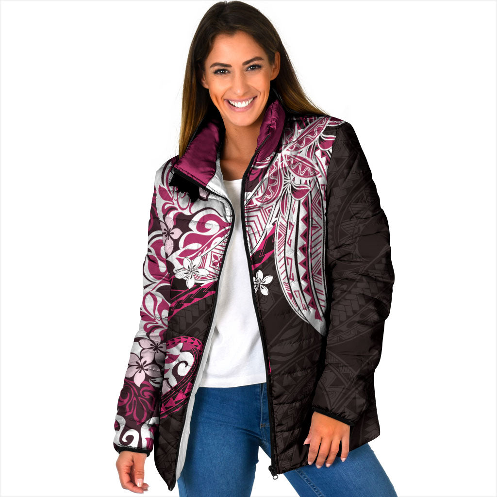 Monstera Plumeria Flowers Pink Padded Jacket Polynesian Pattern LT01 Women Pink - Polynesian Pride