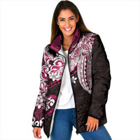 Monstera Plumeria Flowers Pink Padded Jacket Polynesian Pattern LT01 Women Pink - Polynesian Pride