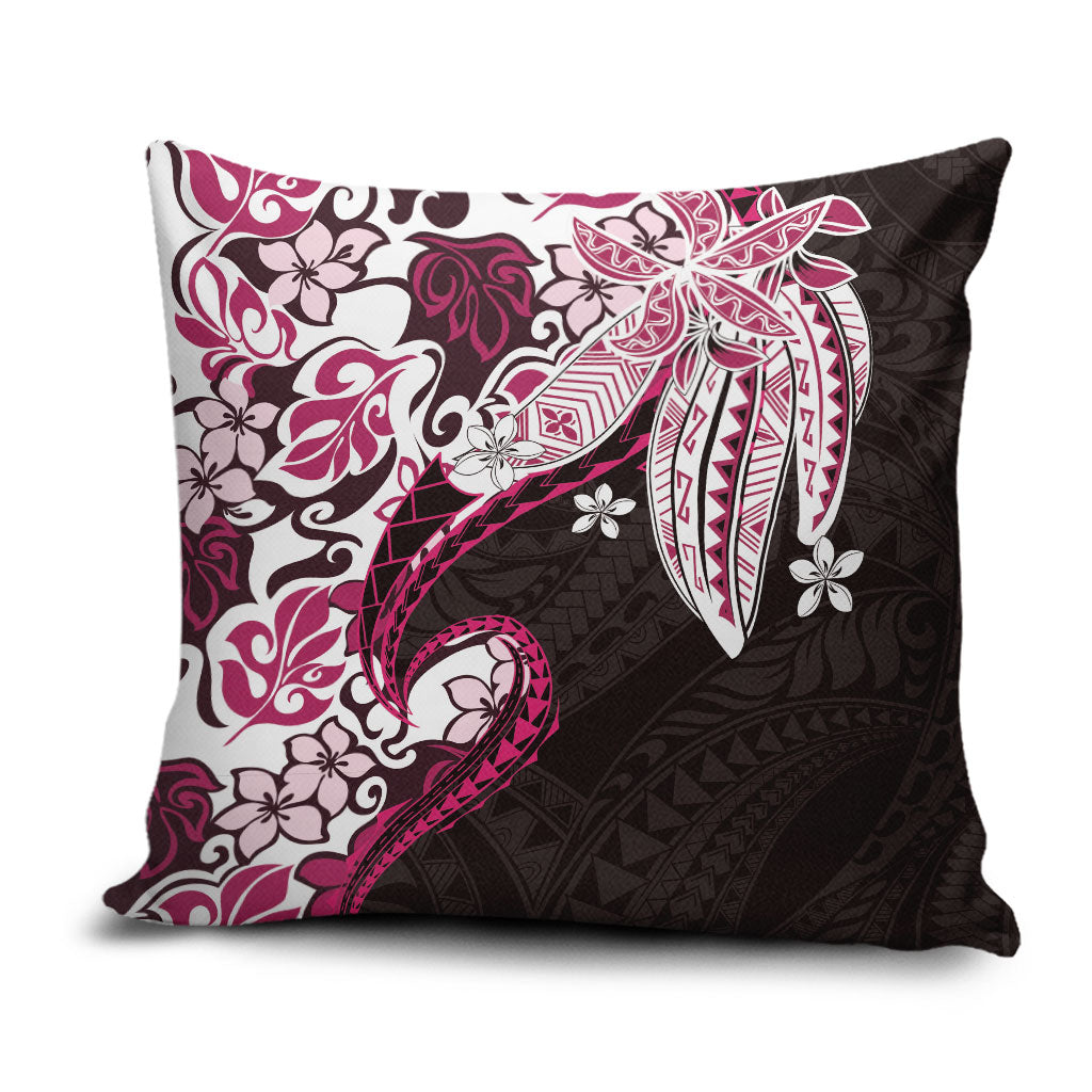Monstera Plumeria Flowers Pink Pillow Cover Polynesian Pattern
