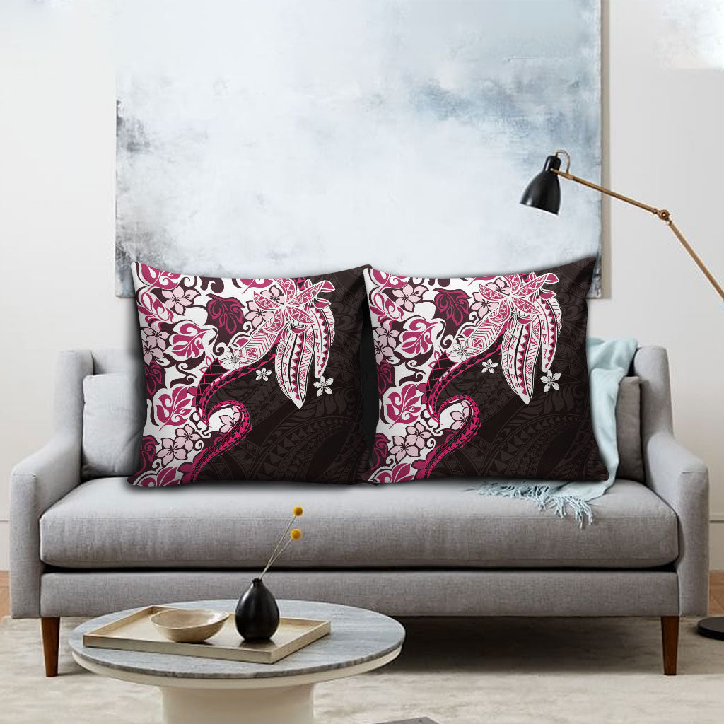 Monstera Plumeria Flowers Pink Pillow Cover Polynesian Pattern