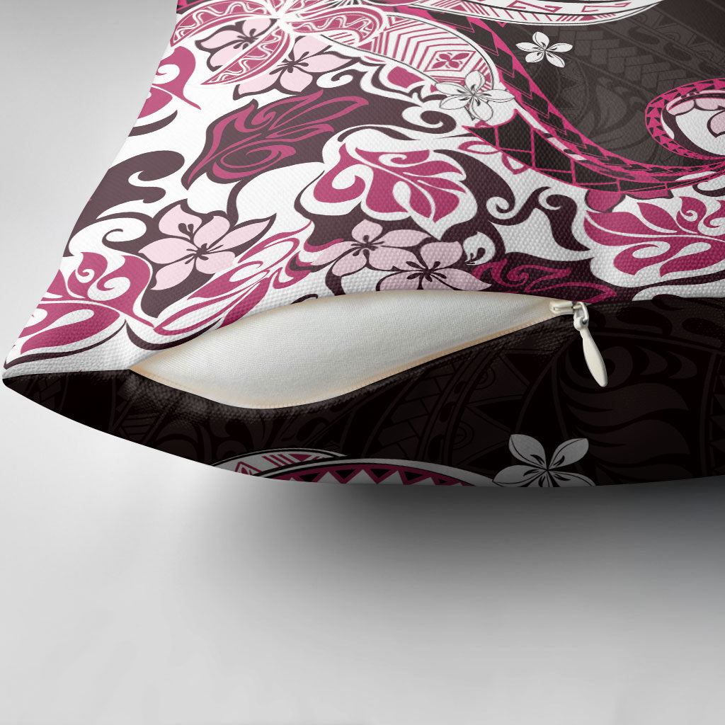 Monstera Plumeria Flowers Pink Pillow Cover Polynesian Pattern
