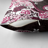 Monstera Plumeria Flowers Pink Pillow Cover Polynesian Pattern