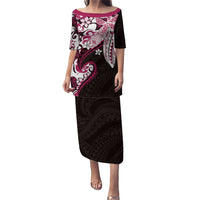 Monstera Plumeria Flowers Pink Puletasi Polynesian Pattern LT01 Long Dress Pink - Polynesian Pride