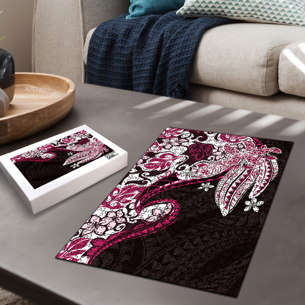 Monstera Plumeria Flowers Pink Puzzle Polynesian Pattern LT01 - Polynesian Pride