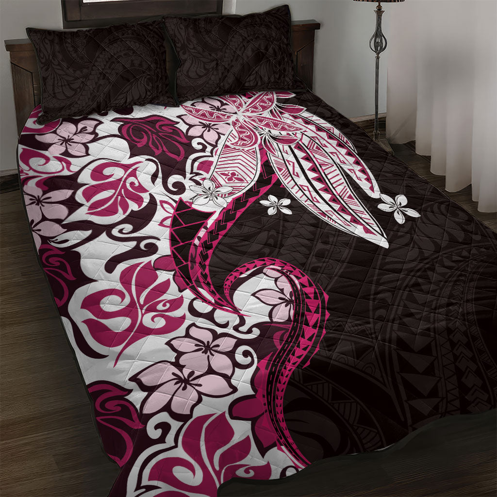 Monstera Plumeria Flowers Pink Quilt Bed Set Polynesian Pattern LT01 Pink - Polynesian Pride