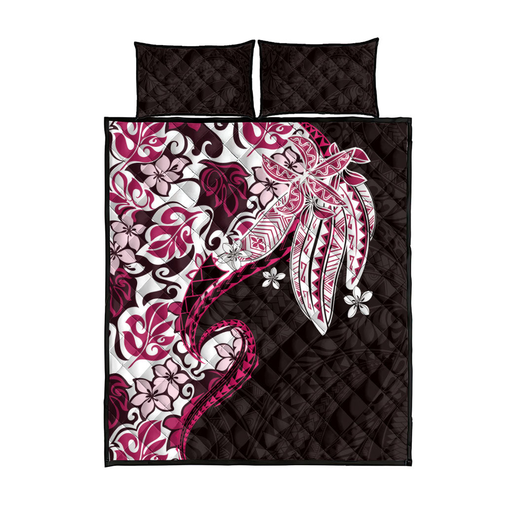 Monstera Plumeria Flowers Pink Quilt Bed Set Polynesian Pattern LT01 - Polynesian Pride