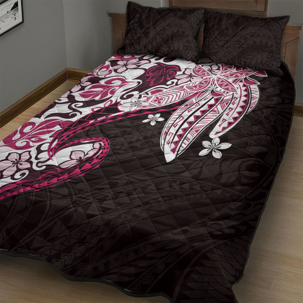 Monstera Plumeria Flowers Pink Quilt Bed Set Polynesian Pattern LT01 - Polynesian Pride