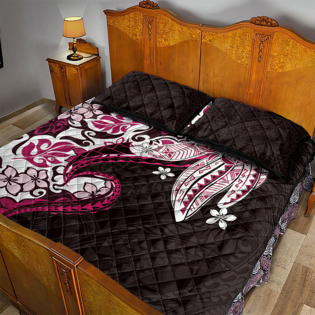 Monstera Plumeria Flowers Pink Quilt Bed Set Polynesian Pattern LT01 - Polynesian Pride