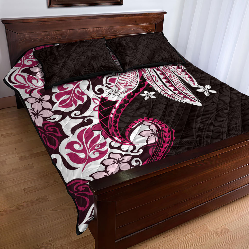 Monstera Plumeria Flowers Pink Quilt Bed Set Polynesian Pattern LT01 - Polynesian Pride