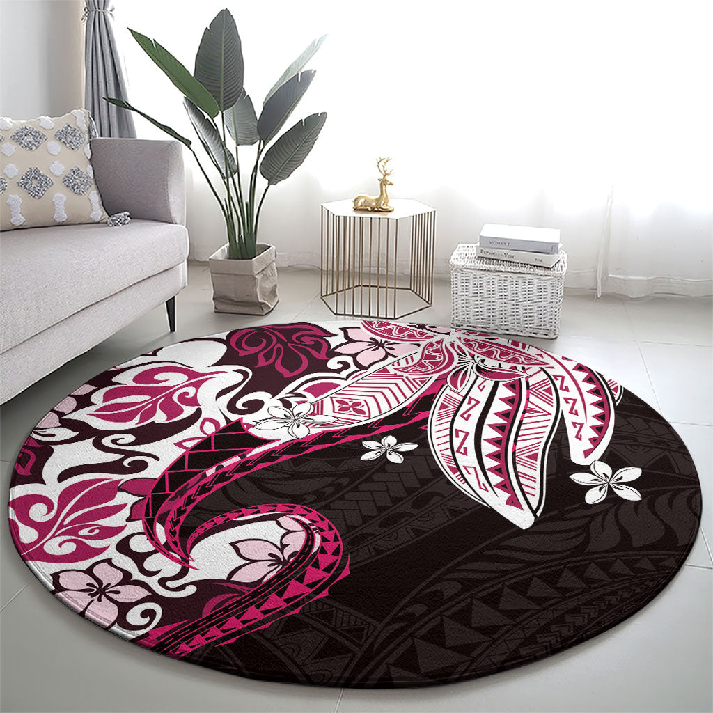 Monstera Plumeria Flowers Pink Round Carpet Polynesian Pattern LT01 - Polynesian Pride