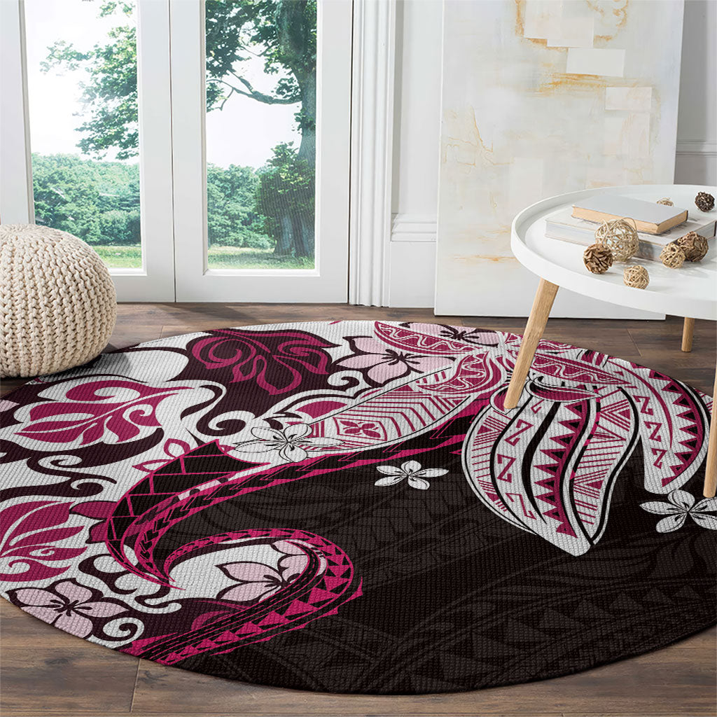Monstera Plumeria Flowers Pink Round Carpet Polynesian Pattern LT01 - Polynesian Pride