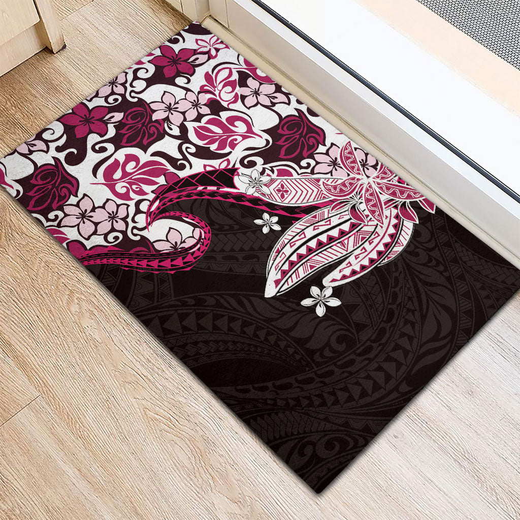 Monstera Plumeria Flowers Pink Rubber Doormat Polynesian Pattern LT01 - Polynesian Pride