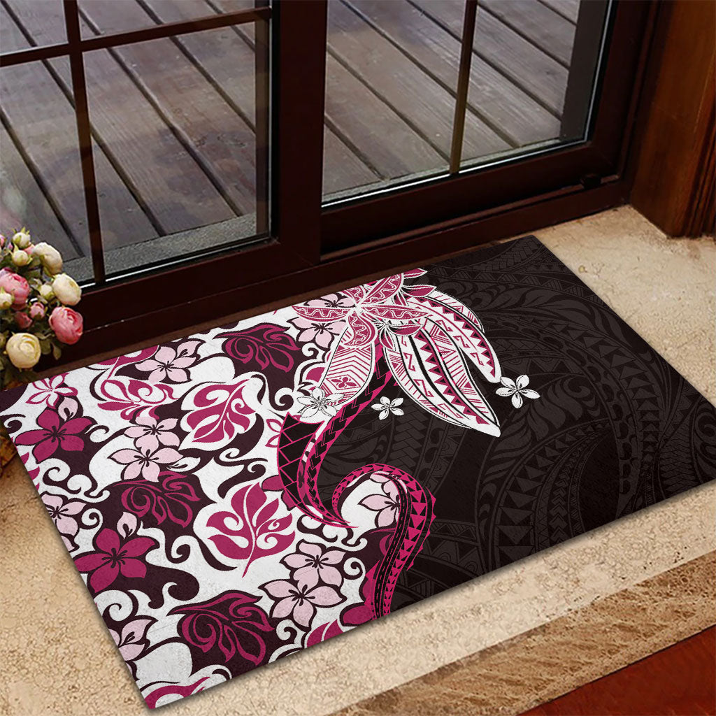 Monstera Plumeria Flowers Pink Rubber Doormat Polynesian Pattern LT01 - Polynesian Pride