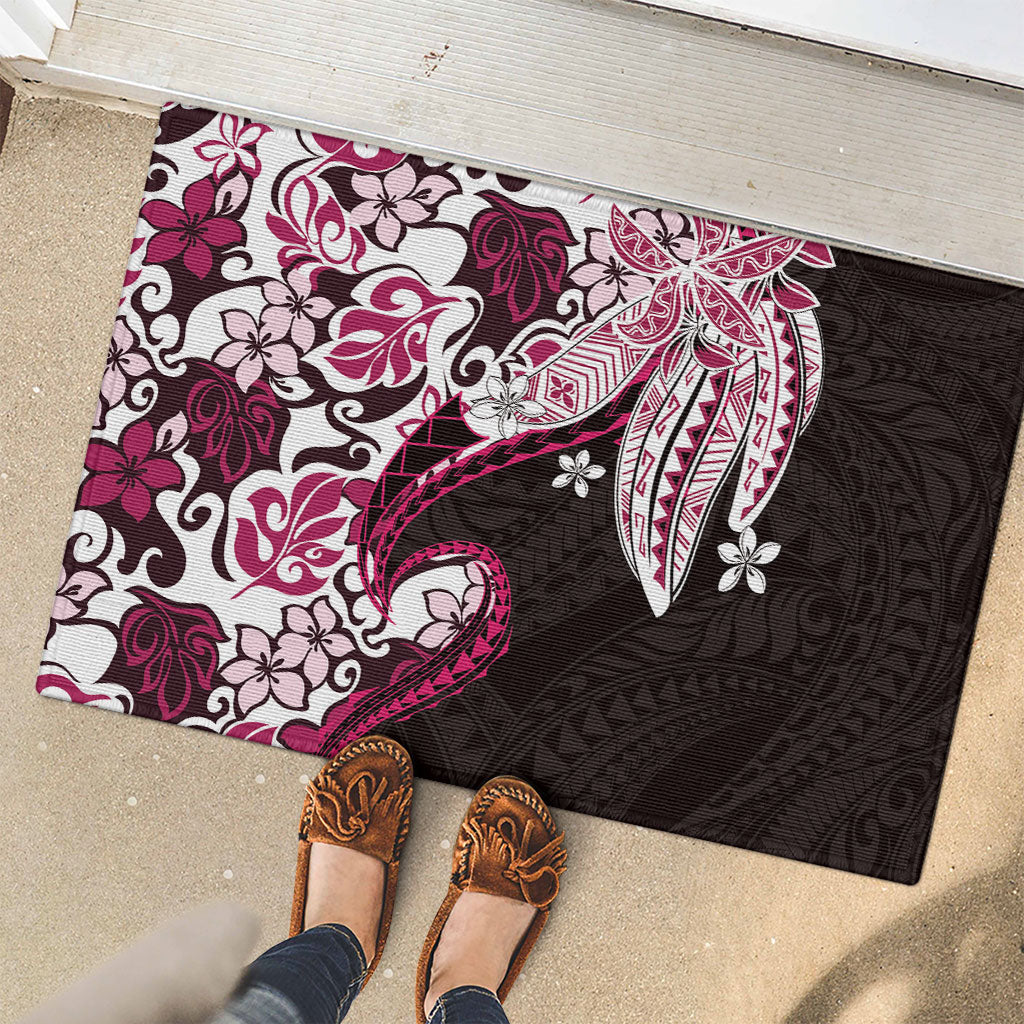 Monstera Plumeria Flowers Pink Rubber Doormat Polynesian Pattern LT01 - Polynesian Pride