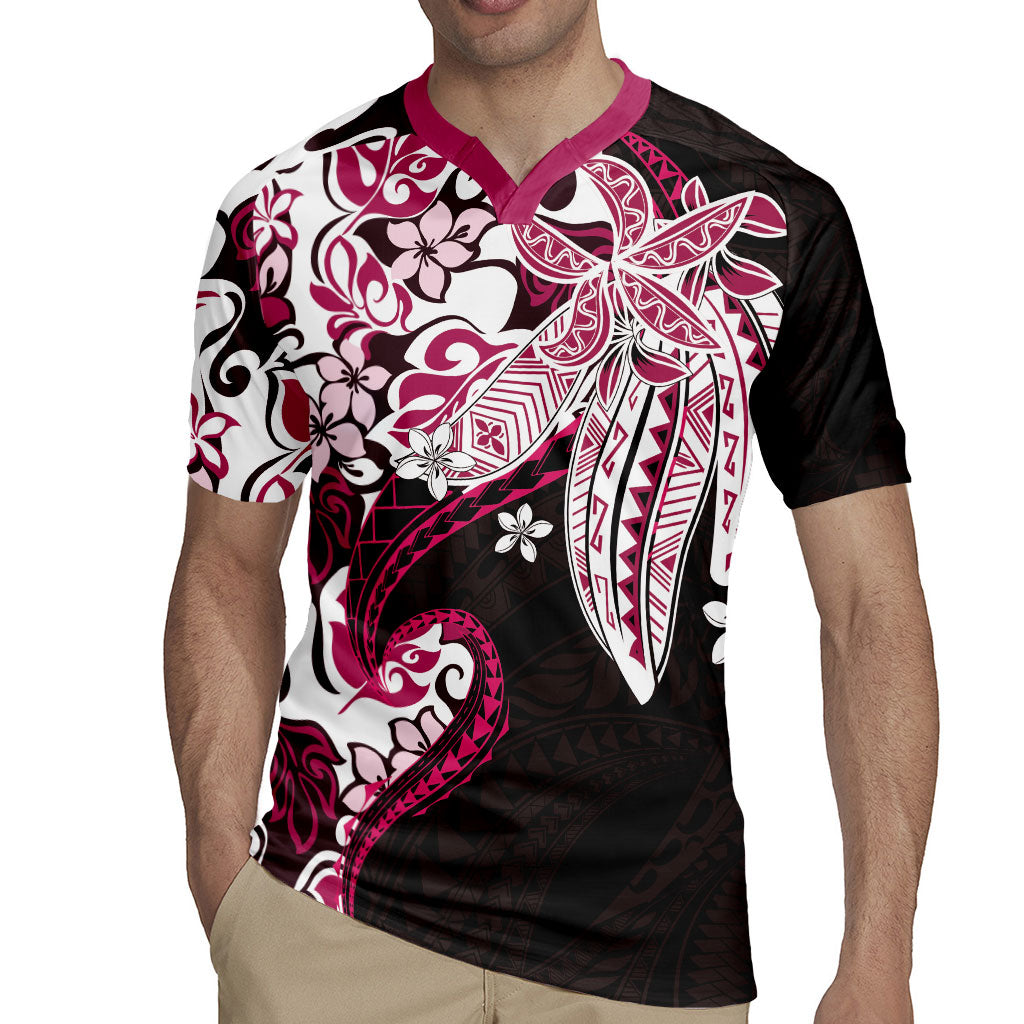 Monstera Plumeria Flowers Pink Rugby Jersey Polynesian Pattern LT01 - Polynesian Pride