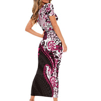 Monstera Plumeria Flowers Pink Short Sleeve Bodycon Dress Polynesian Pattern LT01 - Polynesian Pride