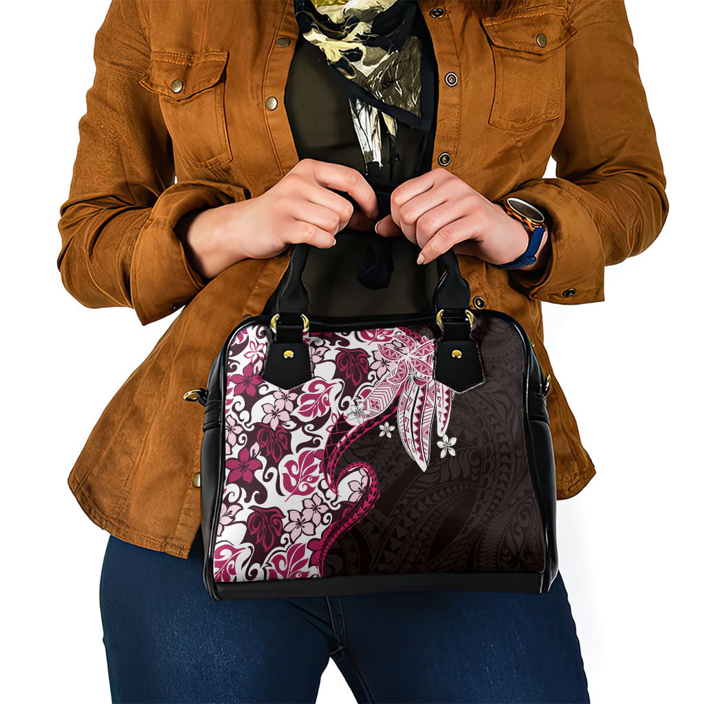 Monstera Plumeria Flowers Pink Shoulder Handbag Polynesian Pattern LT01 - Polynesian Pride