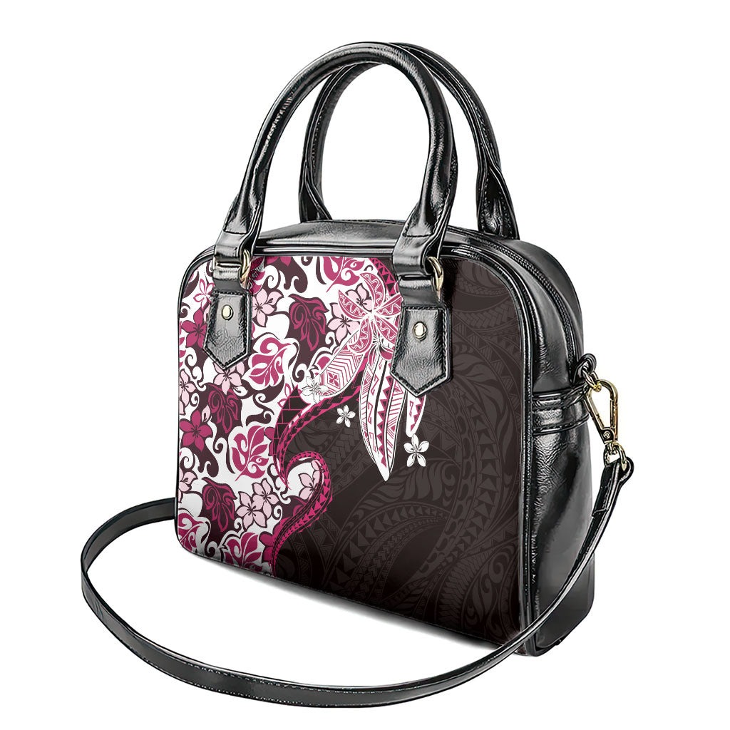 Monstera Plumeria Flowers Pink Shoulder Handbag Polynesian Pattern LT01 - Polynesian Pride