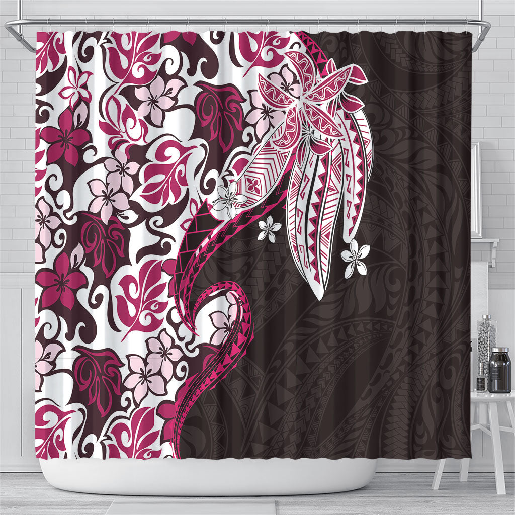 Monstera Plumeria Flowers Pink Shower Curtain Polynesian Pattern LT01 - Polynesian Pride