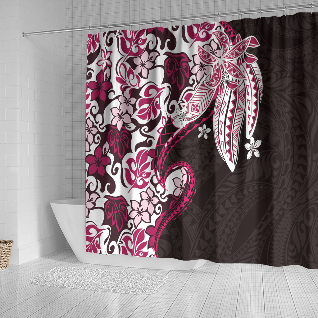 Monstera Plumeria Flowers Pink Shower Curtain Polynesian Pattern LT01 - Polynesian Pride