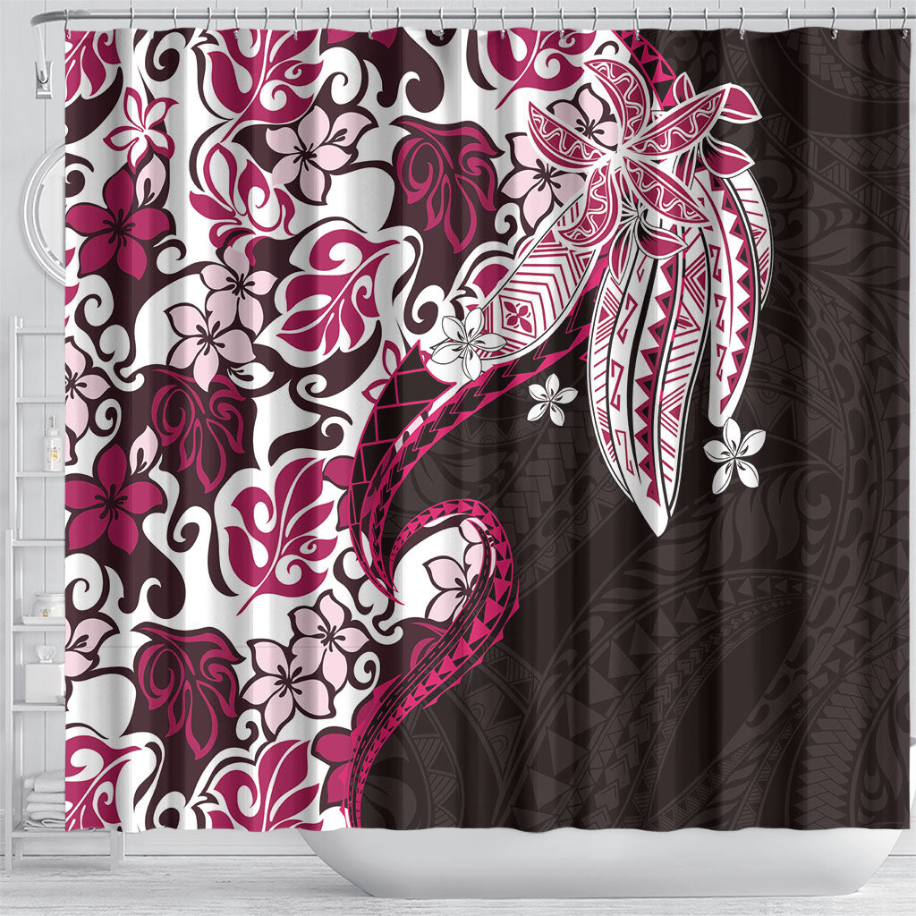 Monstera Plumeria Flowers Pink Shower Curtain Polynesian Pattern LT01 - Polynesian Pride