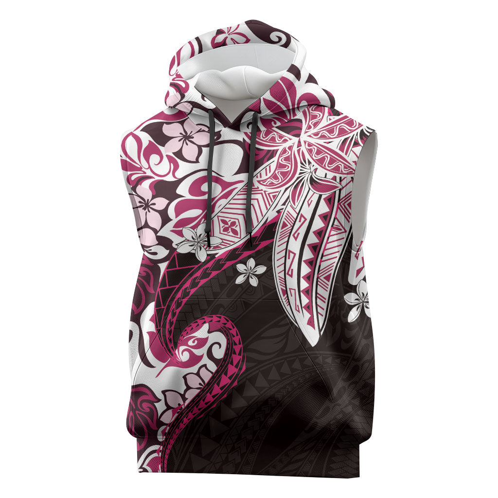 Monstera Plumeria Flowers Pink Sleeveless Hoodie Polynesian Pattern LT01 Pink - Polynesian Pride
