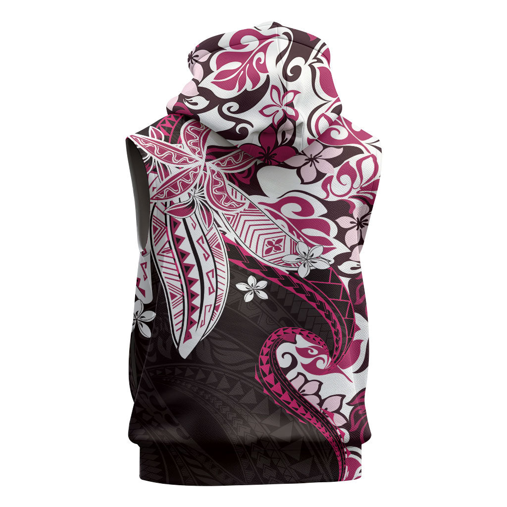 Monstera Plumeria Flowers Pink Sleeveless Hoodie Polynesian Pattern LT01 - Polynesian Pride