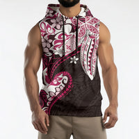 Monstera Plumeria Flowers Pink Sleeveless Hoodie Polynesian Pattern LT01 - Polynesian Pride