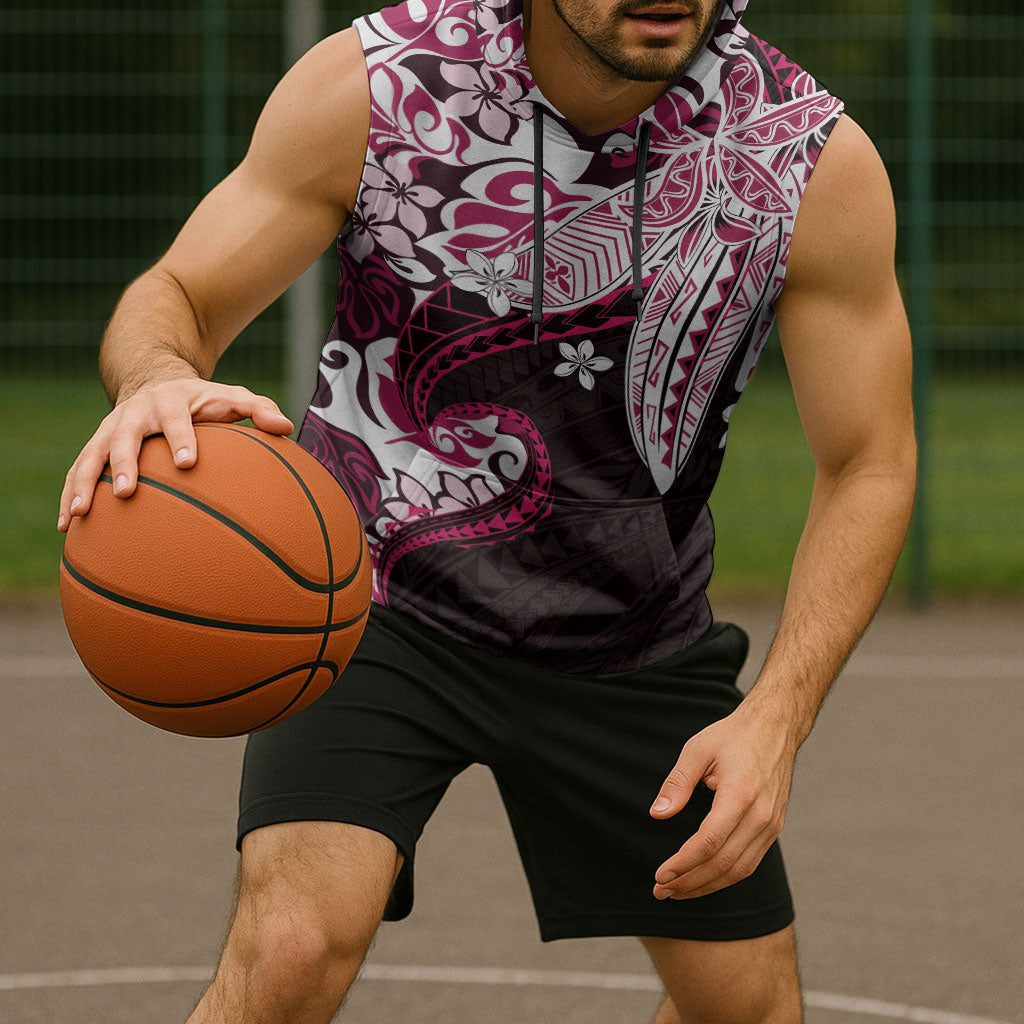 Monstera Plumeria Flowers Pink Sleeveless Hoodie Polynesian Pattern LT01 - Polynesian Pride