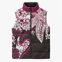 Monstera Plumeria Flowers Pink Sleeveless Puffer Jacket Polynesian Pattern LT01 Unisex Pink - Polynesian Pride