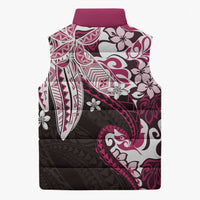 Monstera Plumeria Flowers Pink Sleeveless Puffer Jacket Polynesian Pattern LT01 - Polynesian Pride