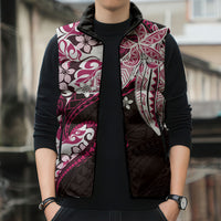 Monstera Plumeria Flowers Pink Sleeveless Puffer Jacket Polynesian Pattern LT01 - Polynesian Pride