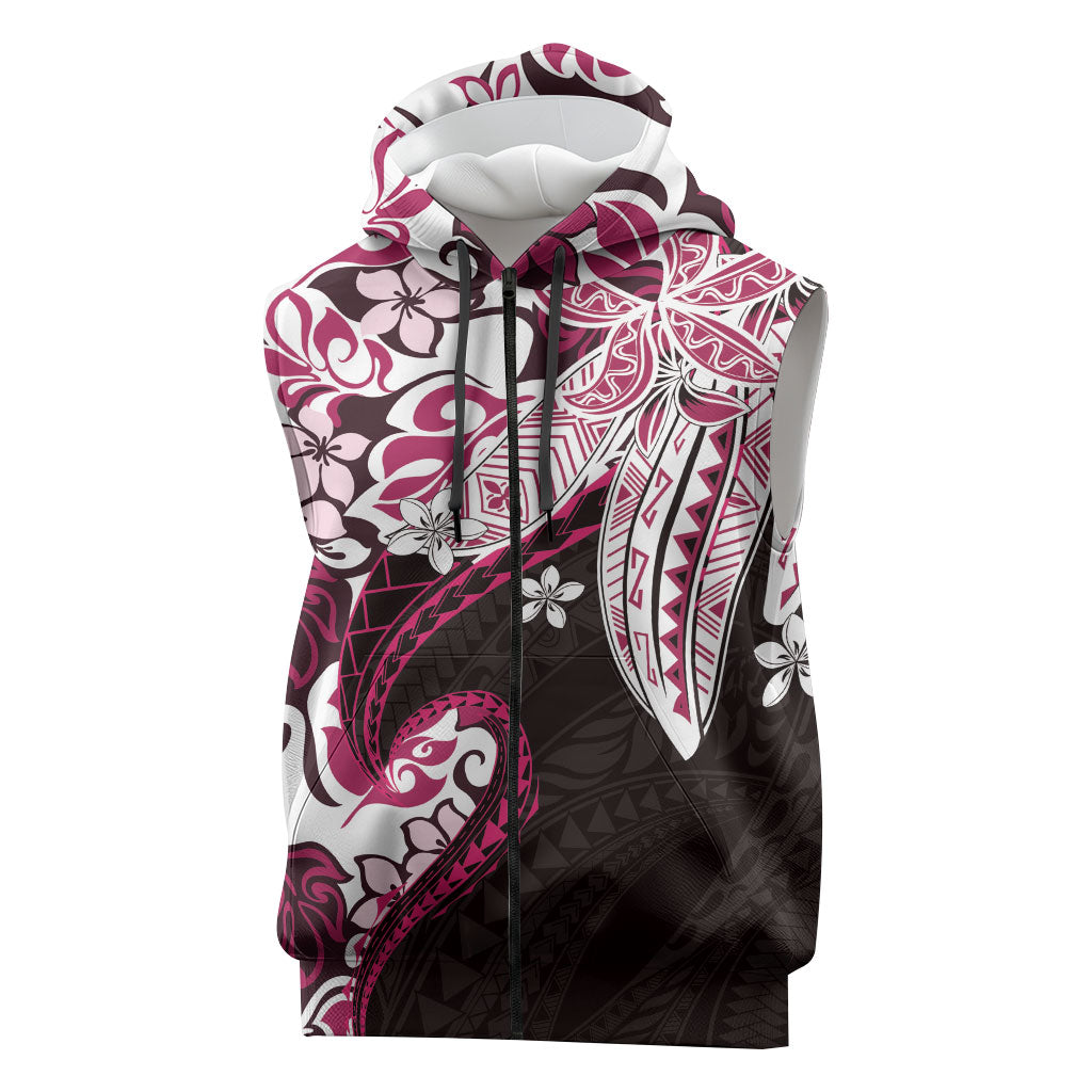 Monstera Plumeria Flowers Pink Sleeveless Zip Hoodie Polynesian Pattern LT01 Pink - Polynesian Pride