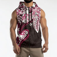 Monstera Plumeria Flowers Pink Sleeveless Zip Hoodie Polynesian Pattern LT01 - Polynesian Pride