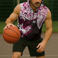 Monstera Plumeria Flowers Pink Sleeveless Zip Hoodie Polynesian Pattern LT01 - Polynesian Pride
