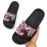 Monstera Plumeria Flowers Pink Slide Sandals Polynesian Pattern LT01 - Polynesian Pride