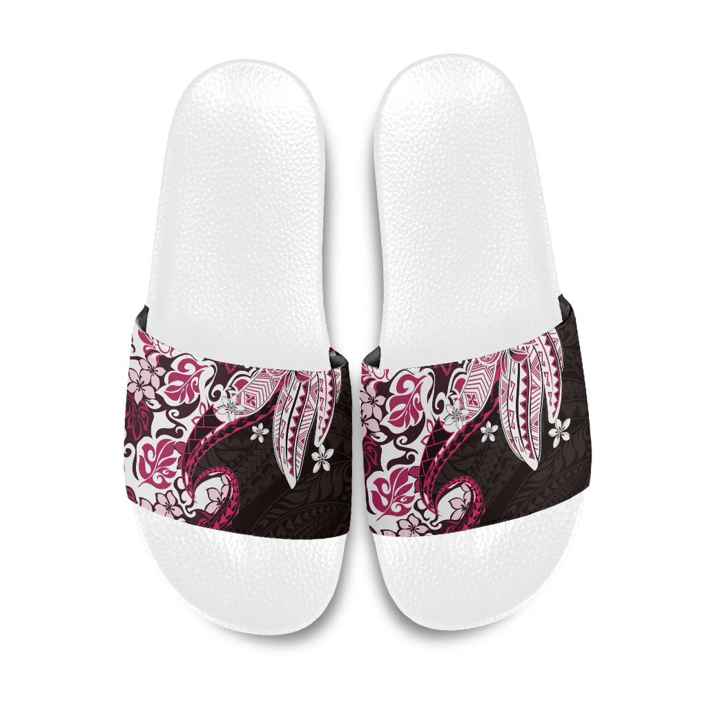 Monstera Plumeria Flowers Pink Slide Sandals Polynesian Pattern LT01 Pink - Polynesian Pride