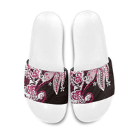Monstera Plumeria Flowers Pink Slide Sandals Polynesian Pattern LT01 Pink - Polynesian Pride