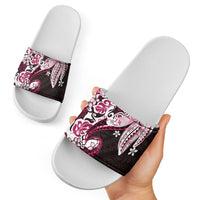 Monstera Plumeria Flowers Pink Slide Sandals Polynesian Pattern LT01 - Polynesian Pride
