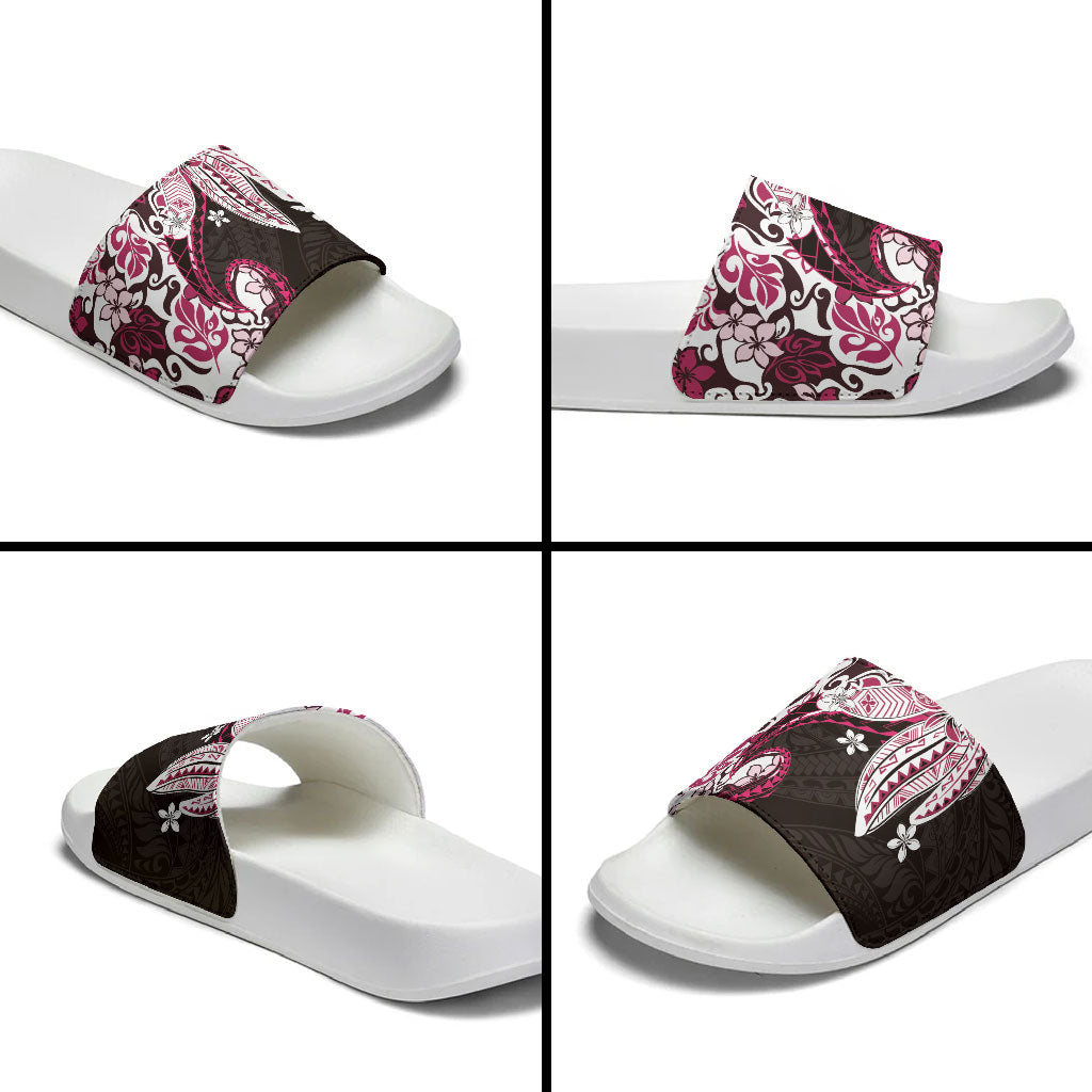Monstera Plumeria Flowers Pink Slide Sandals Polynesian Pattern LT01 - Polynesian Pride