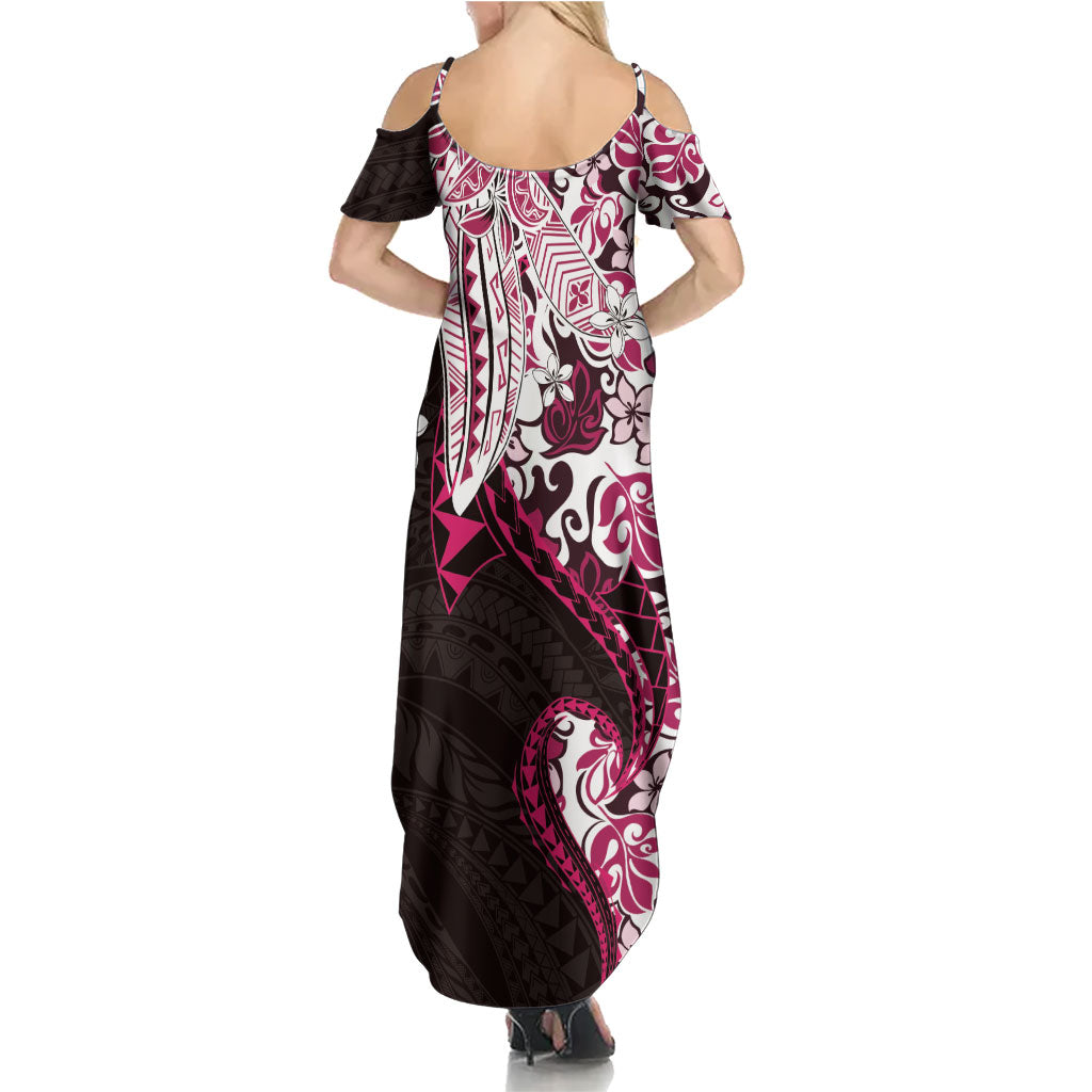 Monstera Plumeria Flowers Pink Summer Maxi Dress Polynesian Pattern LT01 - Polynesian Pride